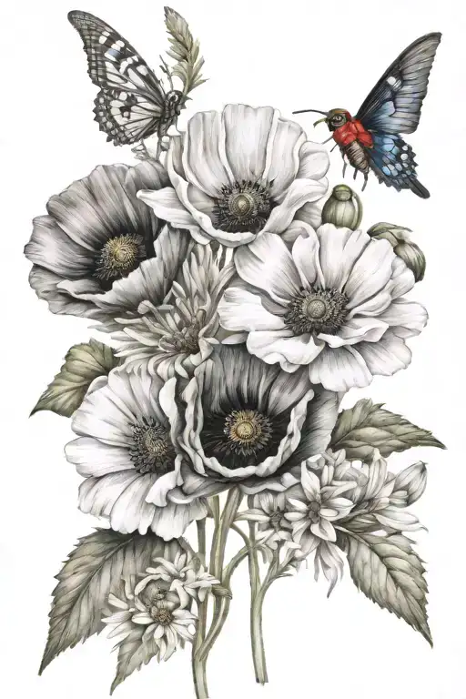 Poppy Flower And Daisy Flower Bouquet