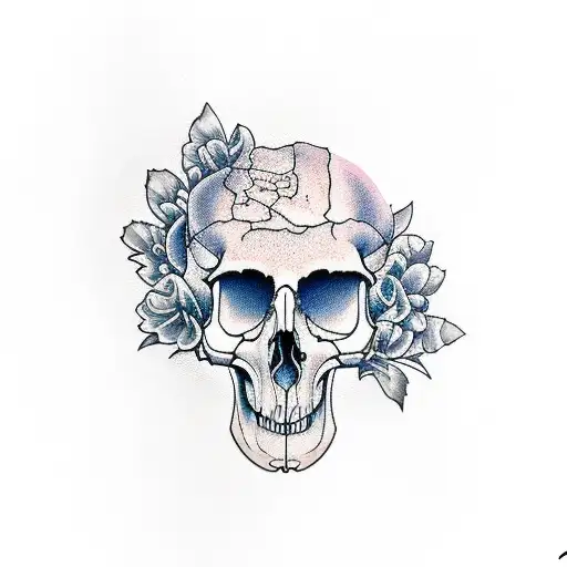 Raven Skull Purple Flowers