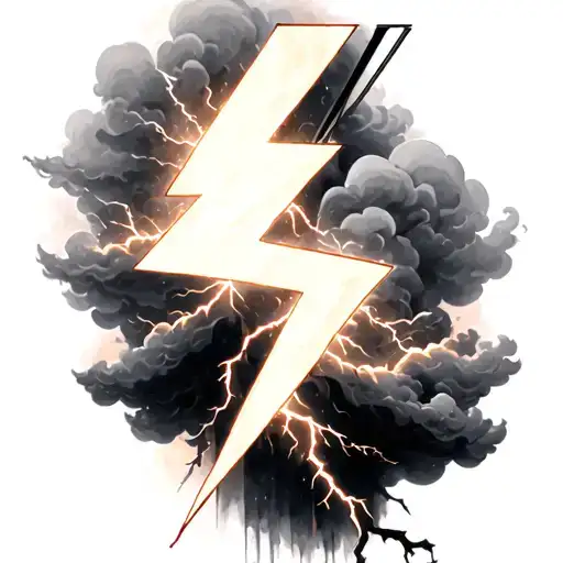 Softly Shaded Black And Grey Lighting Bolts And Clouds