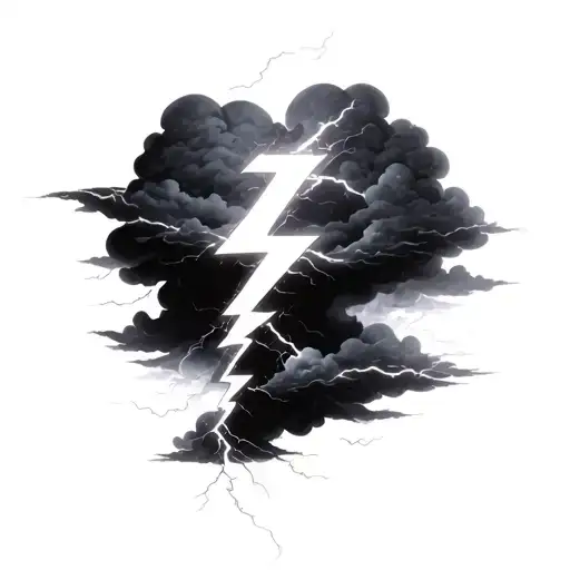 Softly Shaded Black And Grey Lighting Bolts And Clouds