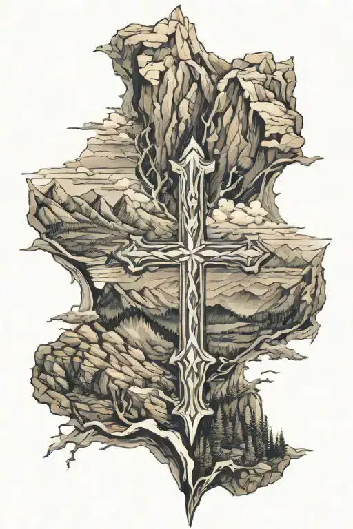 Cross Surrounded My Mountain Range Made Entirely