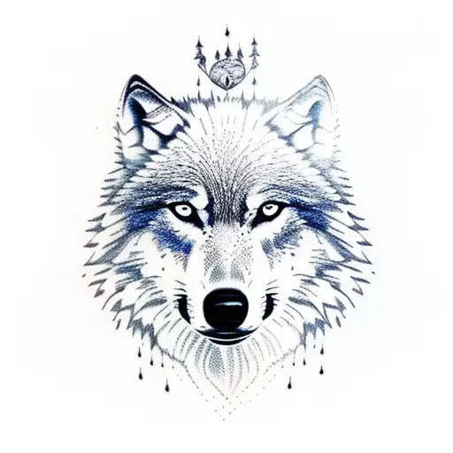 Wolf On Lake With Tree