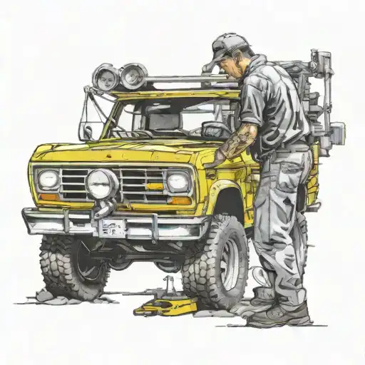 Father And Son Doing Maintenance Work On A 1989 Ford Bronco