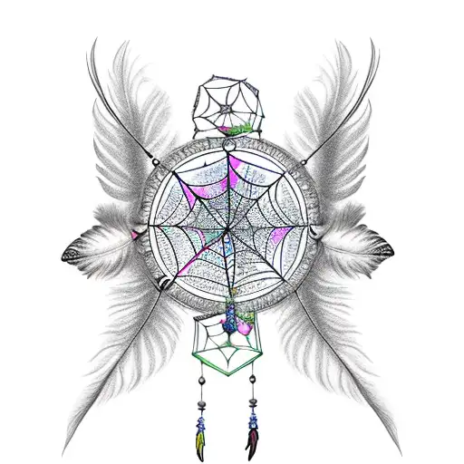 Dream Catcher With Big Feathers And Diamond In Webs