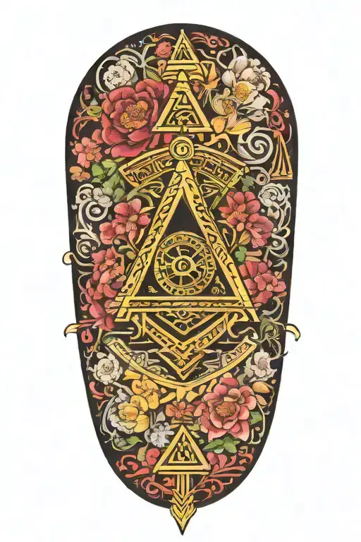 Japanese Inspired With Masonic Symbols And Bright Flowers
