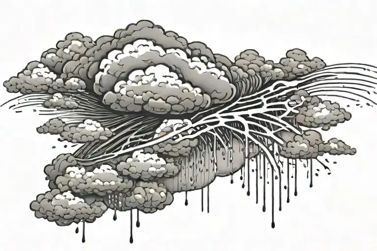 Rain With Cloud Tattoo Has Left Side Is Half Circle Boundry Shape