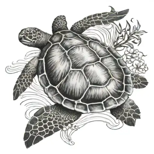 Sea Turtle With The Words Peace And Longevity