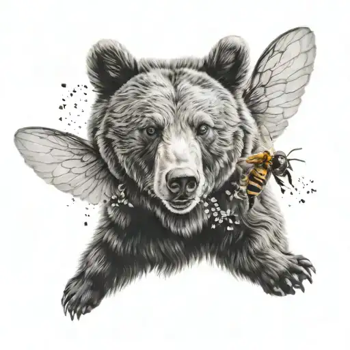 Bear Cub And Bee Flying