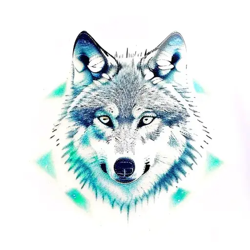 Wolf Outline With Mountains And Aurora Borealis On Forearm