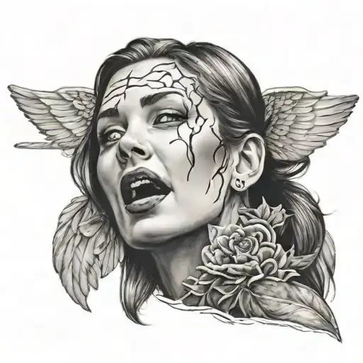 Women Face Wing Wide Open