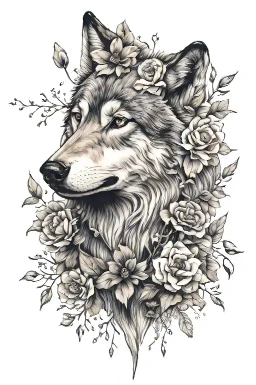 Wolf With Flowers