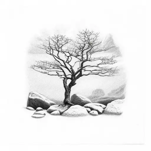 Tree On A Rocky Cliff With A Thunder Strom