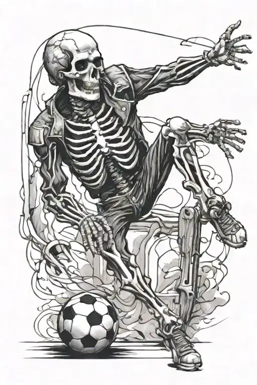 Skeleton Playing Football With Elvis Presley Hairstyle