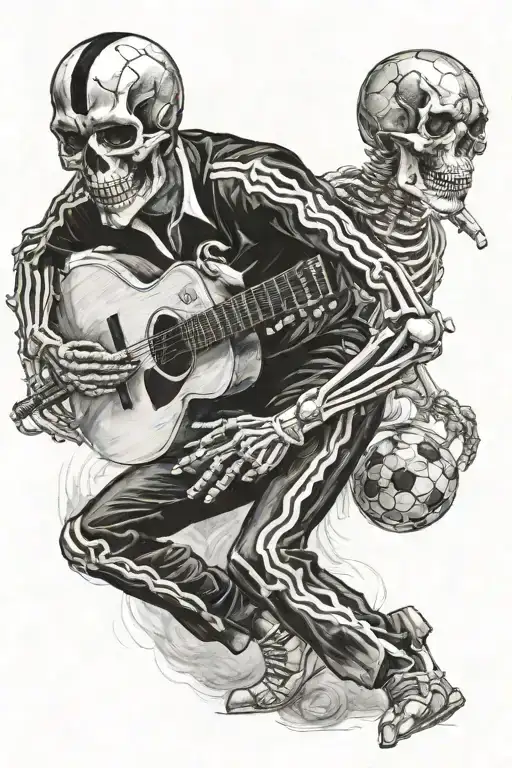Skeleton With Elvis Presley Hairstyle Playing Football