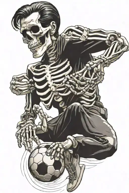 Skeleton With Elvis Presley Hairstyle Running Playing Football