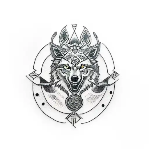 Vegvisir With Wolf And Viking Ship