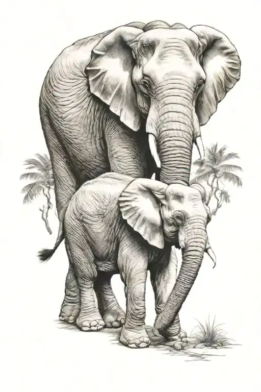 Elephant With Baby Realistic