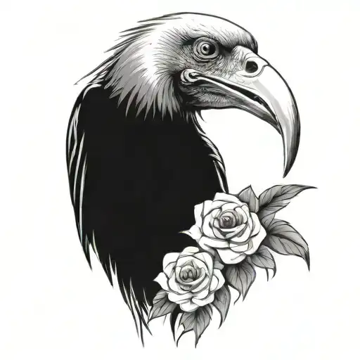 Vulture With A Flower Bouquet In Mouth