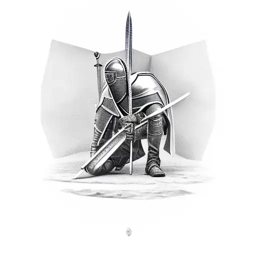 Crusader Knight On One Knee Holding Sword