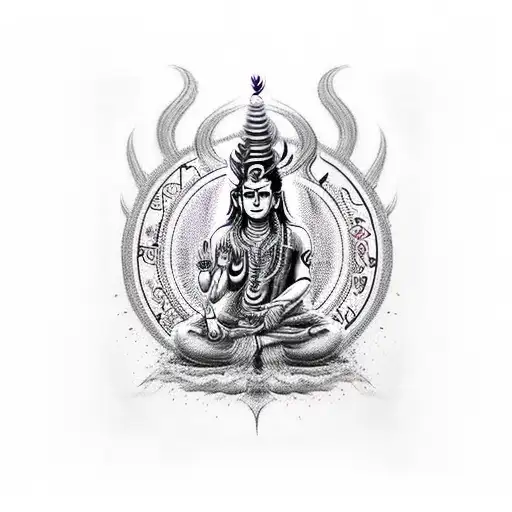 Tattoo Realism Lord Shiva God Chaos Clouds Black Trident Sanskrit Scripture Chains Om