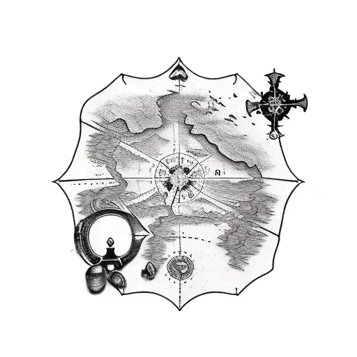 Old Treasure Map With Three Large Mountains And Writing In Pirate Lettering On Top