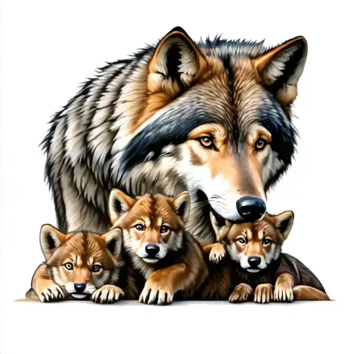 Wolf Wolf And Cubs