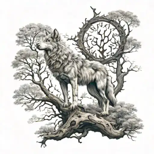 Human Look With Wolf Trees Of Life With Capricorn Symbol