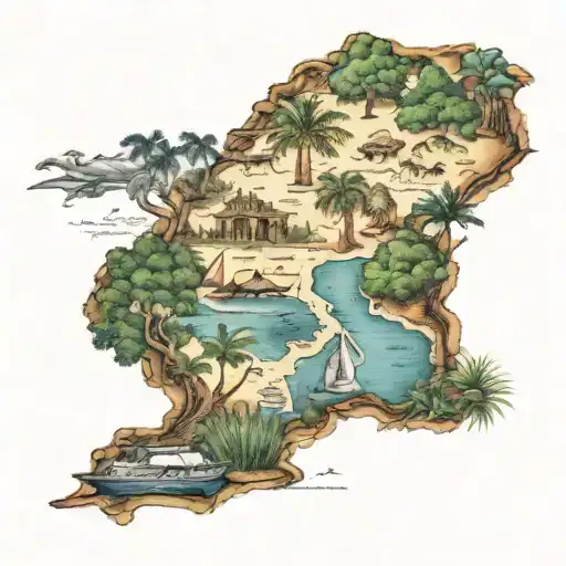 Map Of Florida With Wildlife And Nature Elements