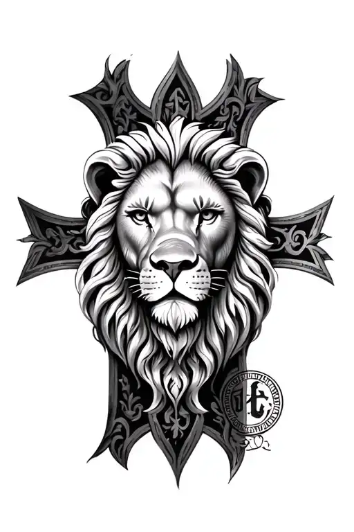 Cross Tatto With Lion Head