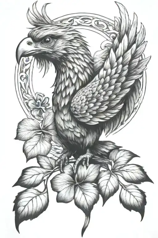 Pheonix Rising Holding A Four Leaf Clover In Its Mouth