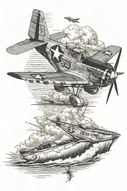 P51 Mustang Flying Over A Beach With A Man Fishing For Stripe Bass