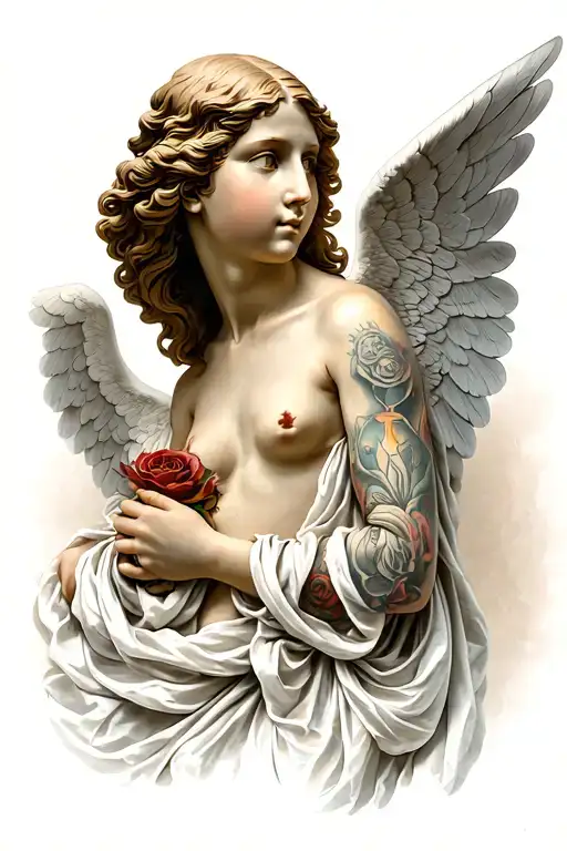 Angel Tattoo Holding A Fedar