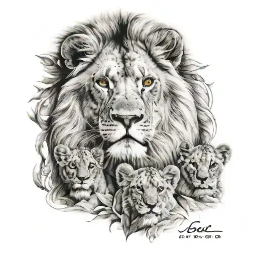 Lion And Two Cubs