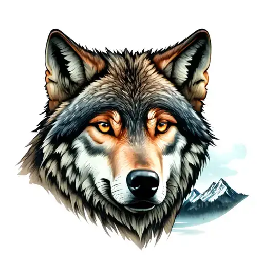 Wolf Forest And Mountain Landscape With One