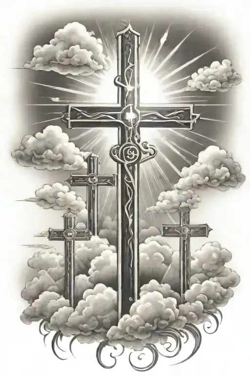 3 Crosses With Clouds And Sun Rays