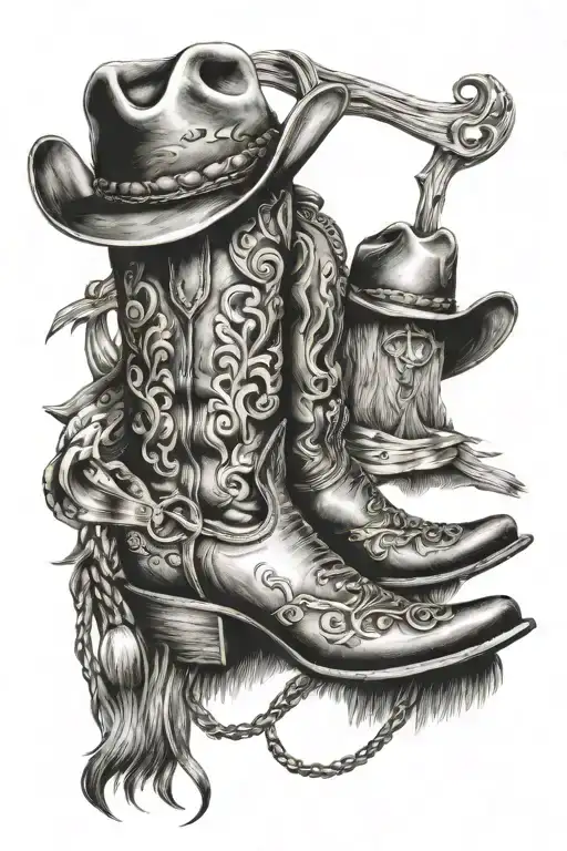 Rustic Western Cowboy Boots And A Cowboy Hat Intricate Details