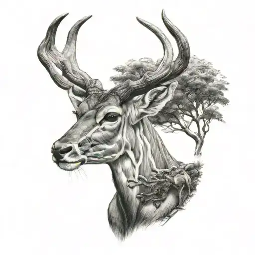 South African Landscape Tattoo Featuring Kudu