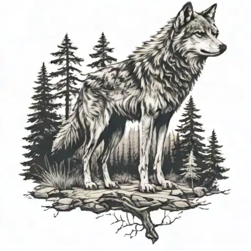 Forest And A Small Wolf