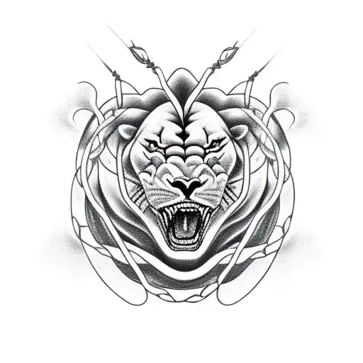 Snake With Barbed Wire Coming Out Of A Lion