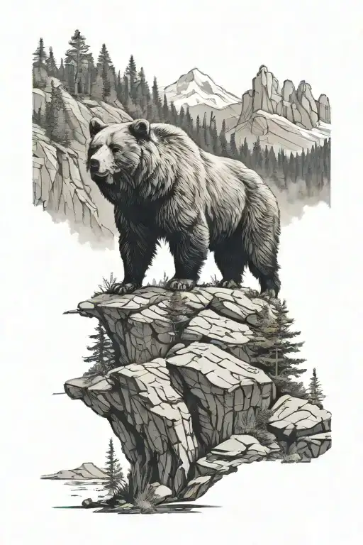 Bear Wolf Elk Standing On Cliff Edge Overlooking