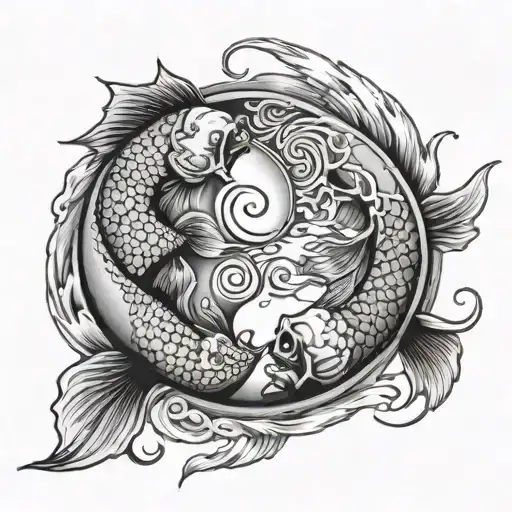 Two Angry Fish Yin Yang Symbol Surrounded