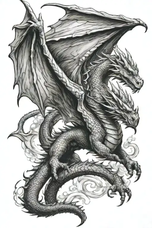 Dragon Flying Up With Wings Out