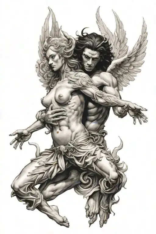 Beutiful Angel & Demon Holding Each Other
