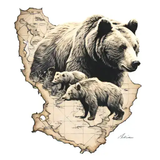 Bear And Cub With An Old Map