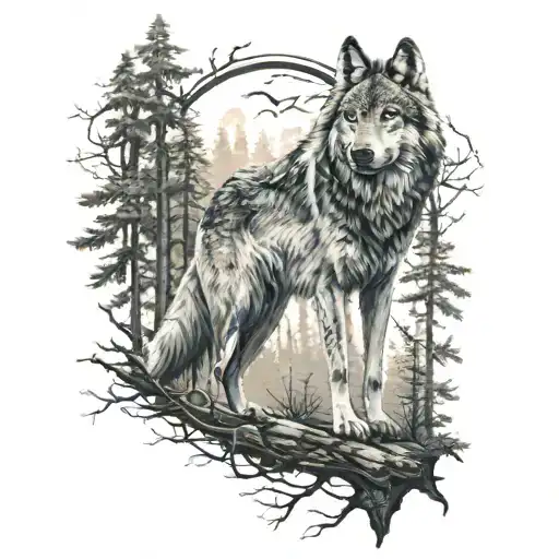 One Wolf In Forest Make Huntig