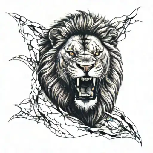 Realism Angry Lion With Scars Through Face