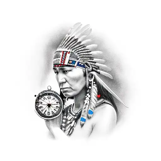 Native American Woman With Clock In Hand