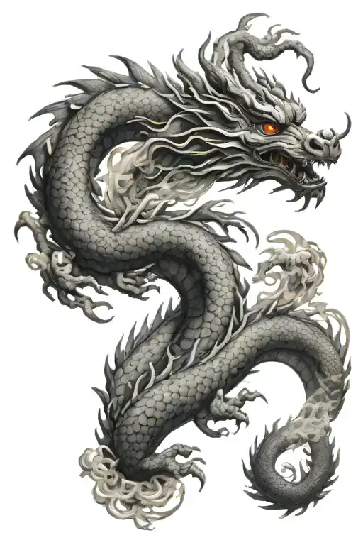 Chinese Dragon Intertwined With Smoke