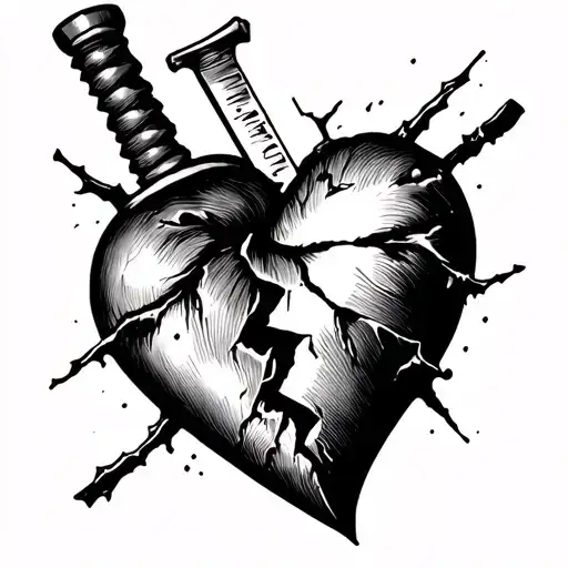 Broken Heart With A Knife Stabbing It