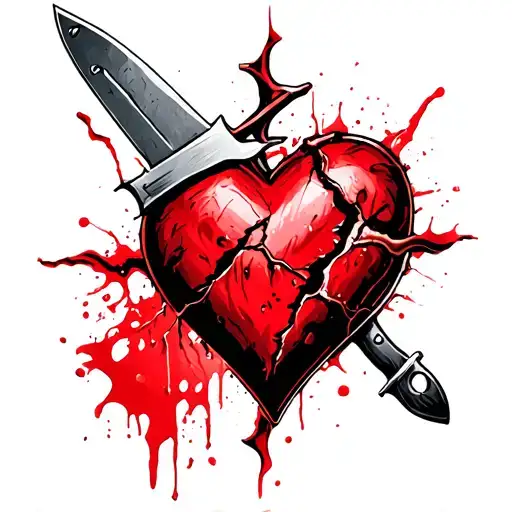 Broken Heart With A Knife Stabbing It